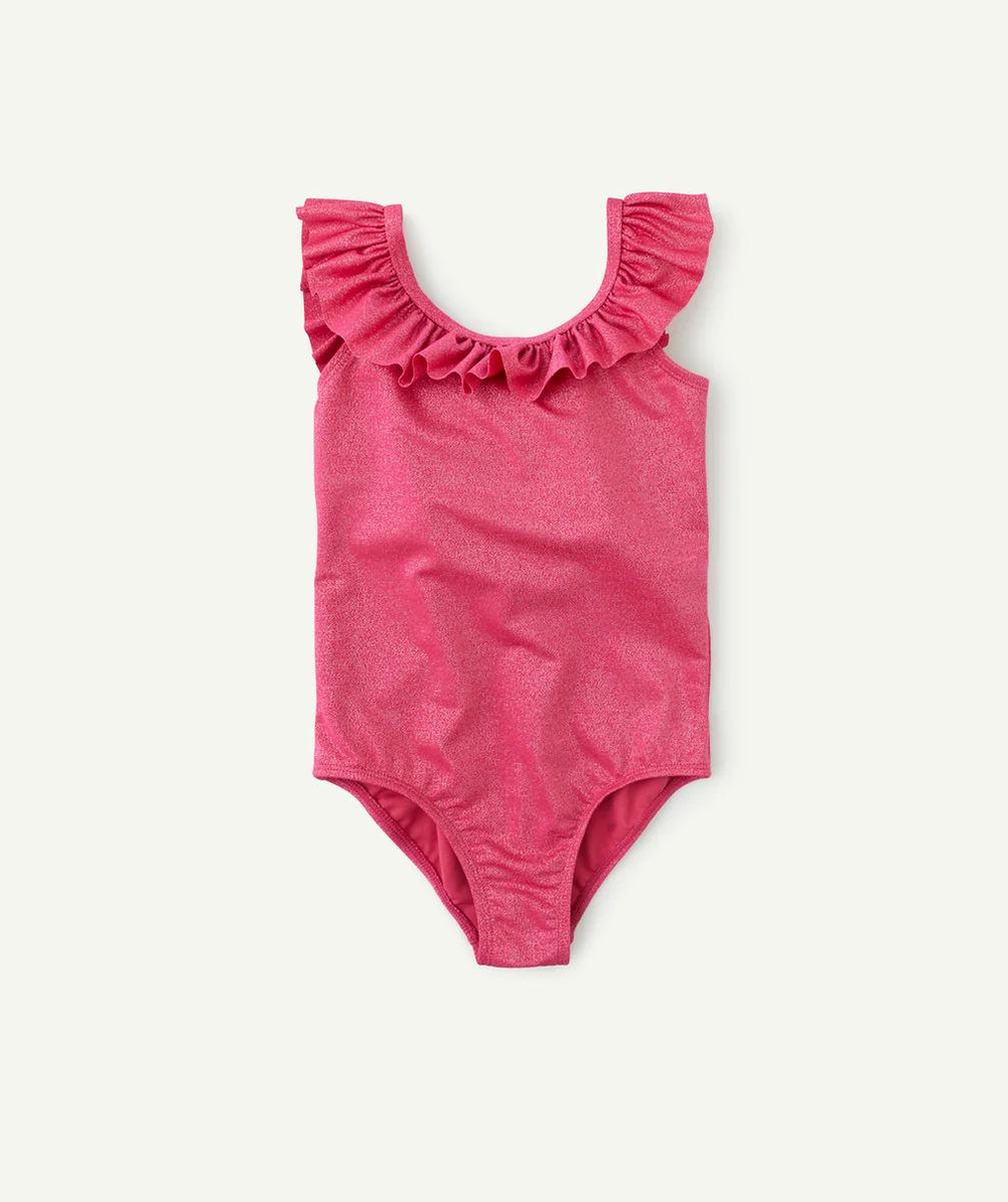 MAILLOT DE BAIN 1 PIÈCE FILLE EN FIBRES RECYCLÉES ROSE PAILLETÉ