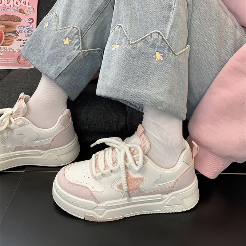 caneik - Platform Star Patterned Panel Sneakers