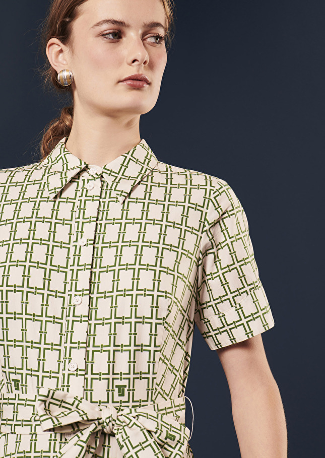 Robe Retronieécrue à motif graphique vert
