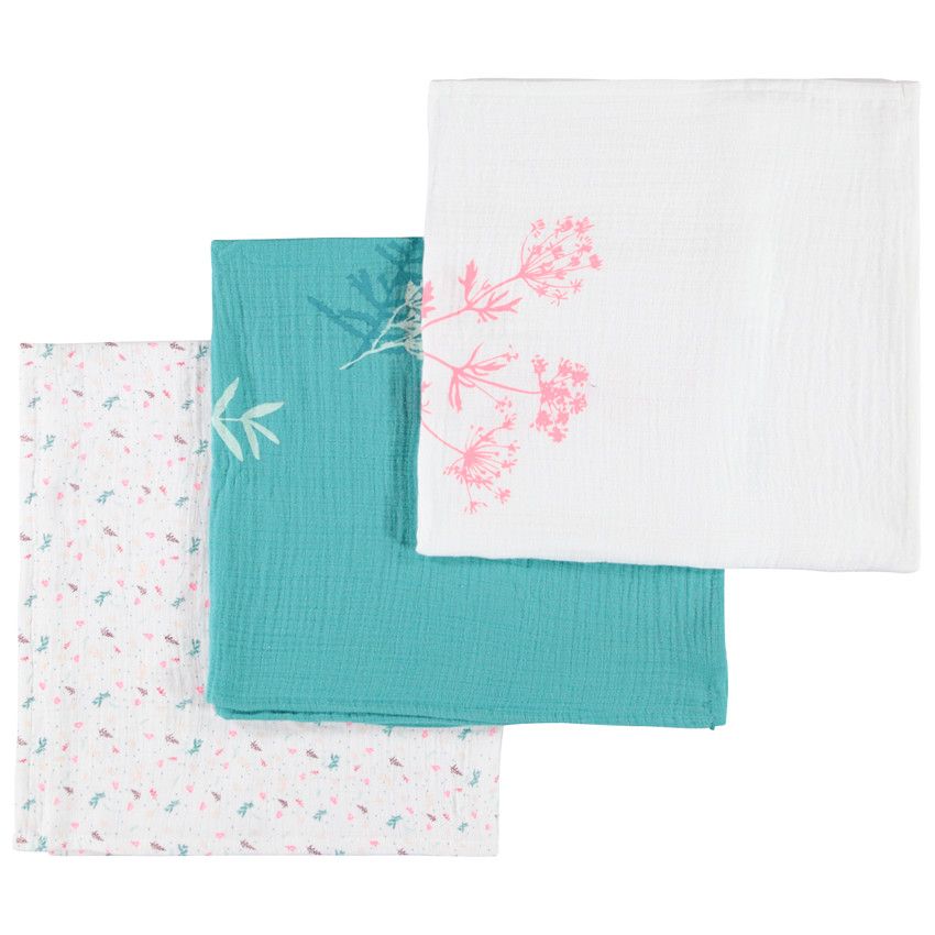 Lot de 3 langes en gaze de coton fille - Ecru