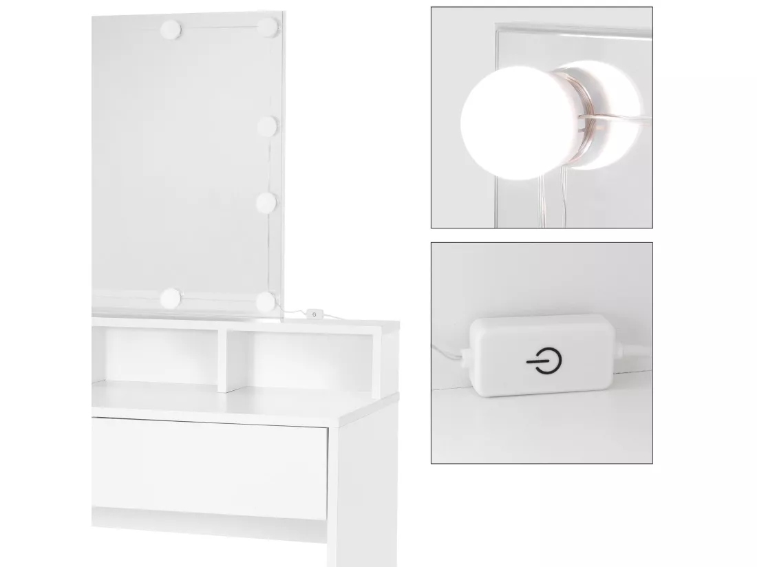 Coiffeuse avec miroir et LED table de maquillage MDF 80x40x140 cm ML-DESIGN