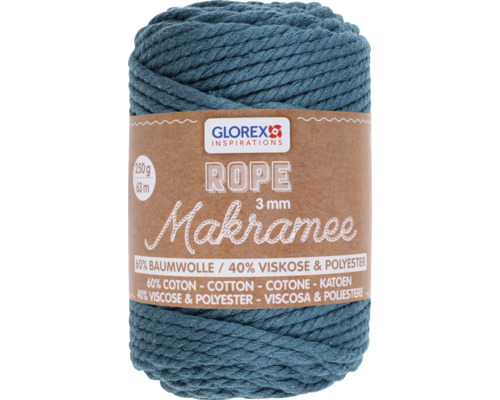 Macramé gedraaide wol, turquoise, 3 mm, 250 g