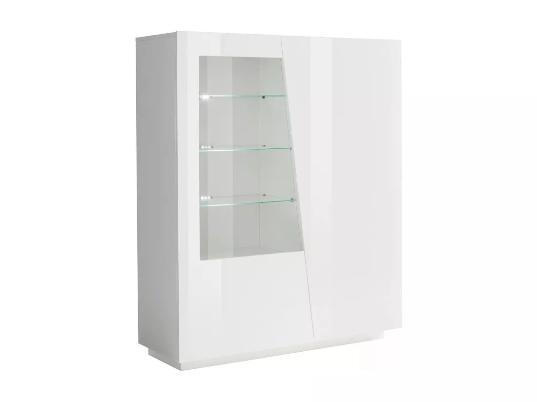 Vitrine Dkruni, Buffet avec porte vitrée, Meuble de salon polyvalent avec lumière LED, 100% Made in Italy, 120x43h146 cm, Blanc brillant