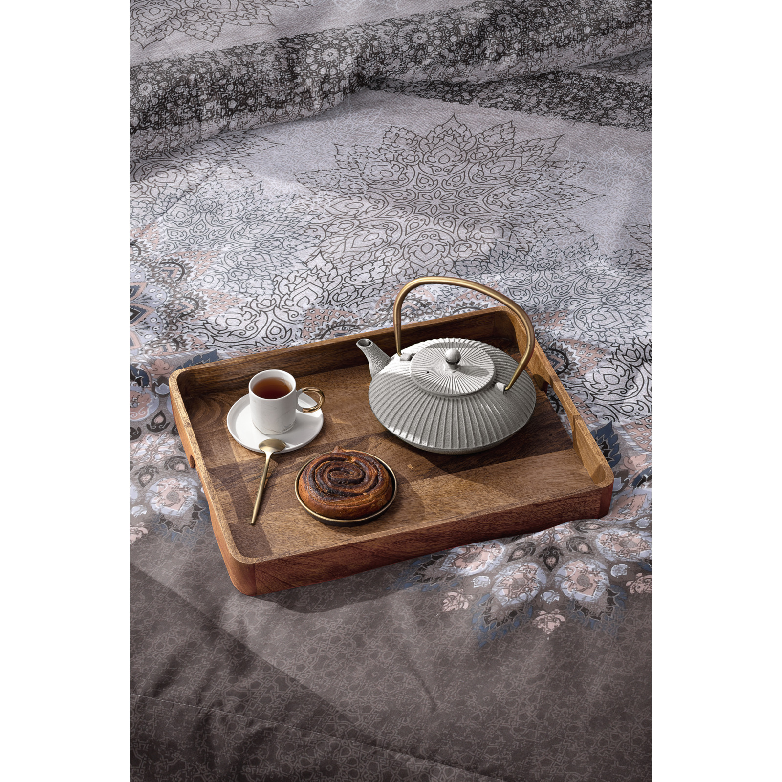 Bettwäsche Renforcé Mandala grau 200x210 2x65x65 Bettanzug Fra