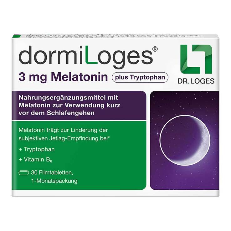Dormiloges 3 mg Melatonin plus Tryptophan Filmtabletten, 30 St