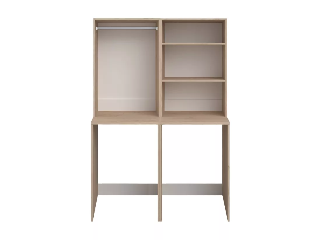 Meuble pour 2 machines à laver avec penderie et étagères - Naturel clair - H184 x L128 cm - ERKANO