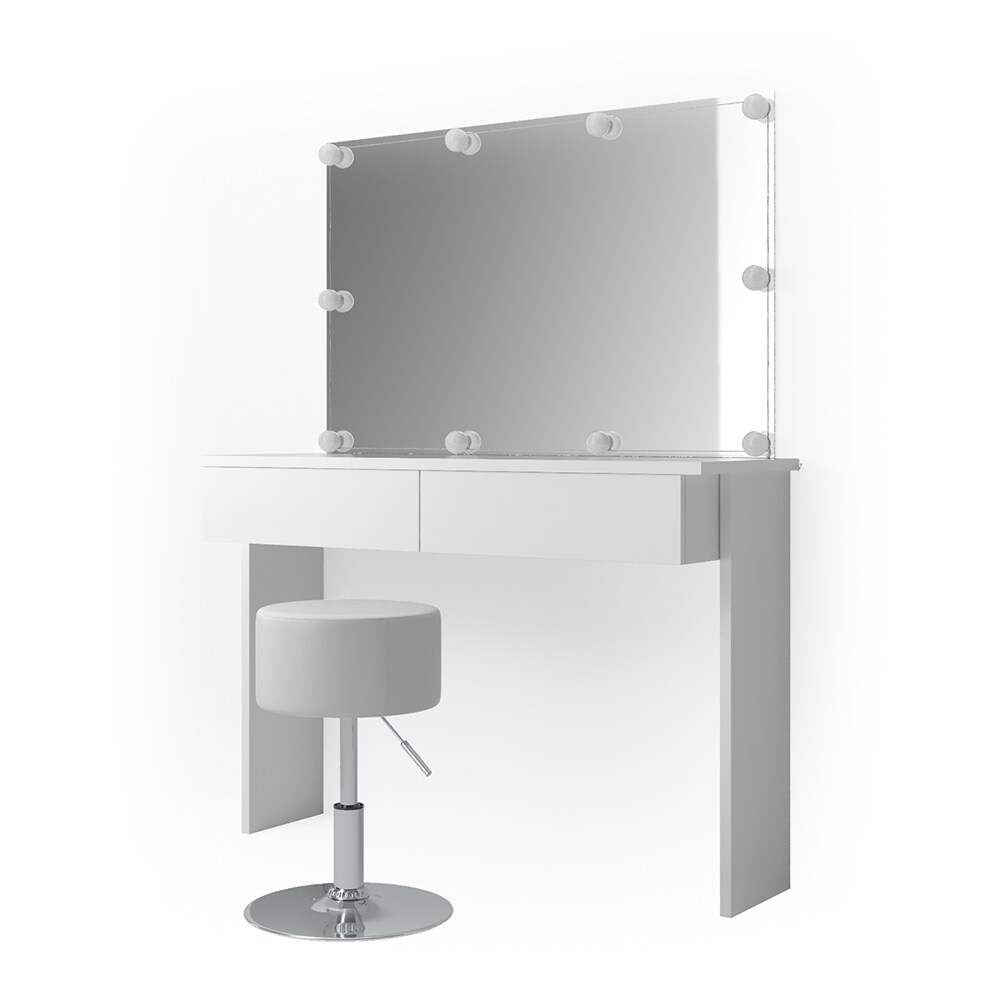Vicco Schminktisch Azur Kosmetiktisch Frisiertisch Frisierkommode Weiß Hochglanz inklusive Sitzhocker, Spiegel und LED-Lichterkette