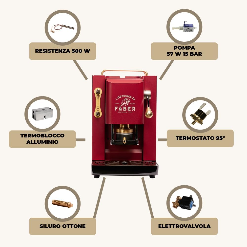 FABER COFFEE MACHINES | Modèle Pro Total Inox Deluxe | Machine à café à dosettes ese 44mm | Pressacialda en laiton réglable | électrovanne de série (laiton)