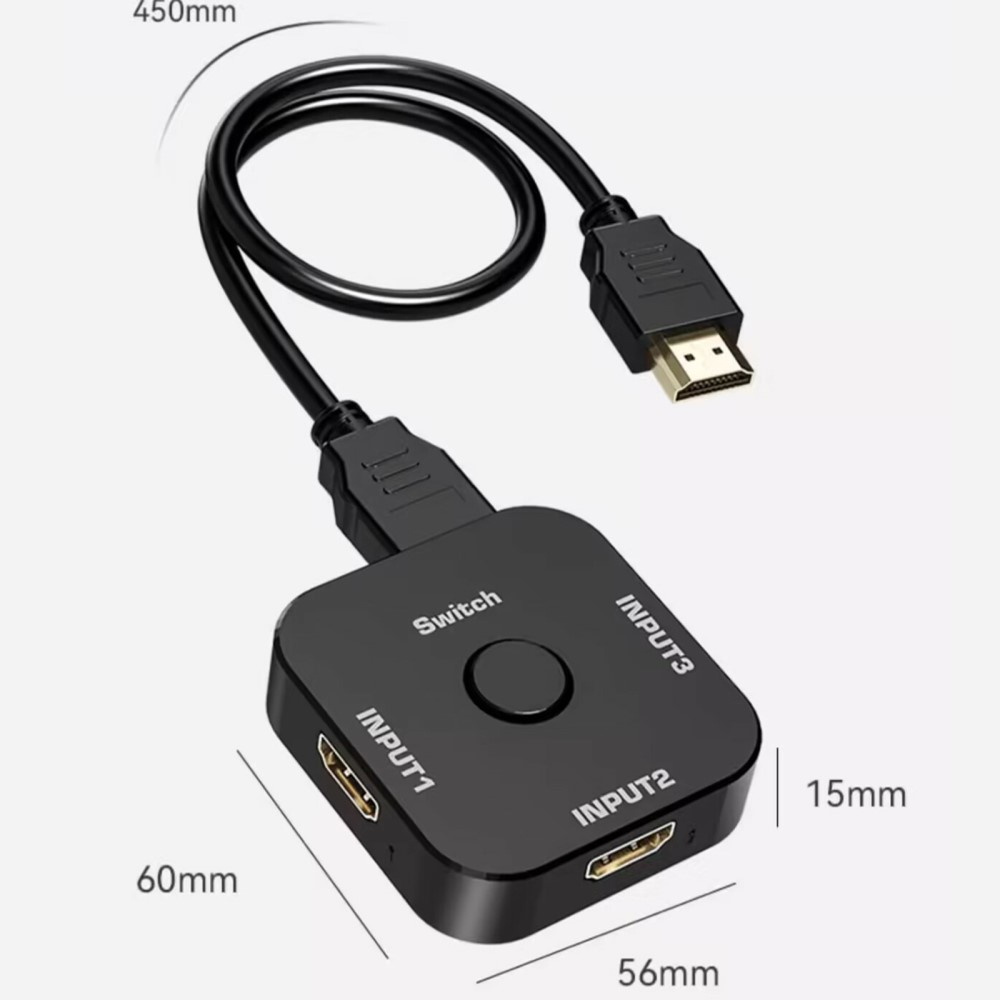 3-fach HDMI 2.1 8K Adapter Splitter Switch Audio Video Konverter Umschaltbox 3 x Input / 1 x Output - Schwarz