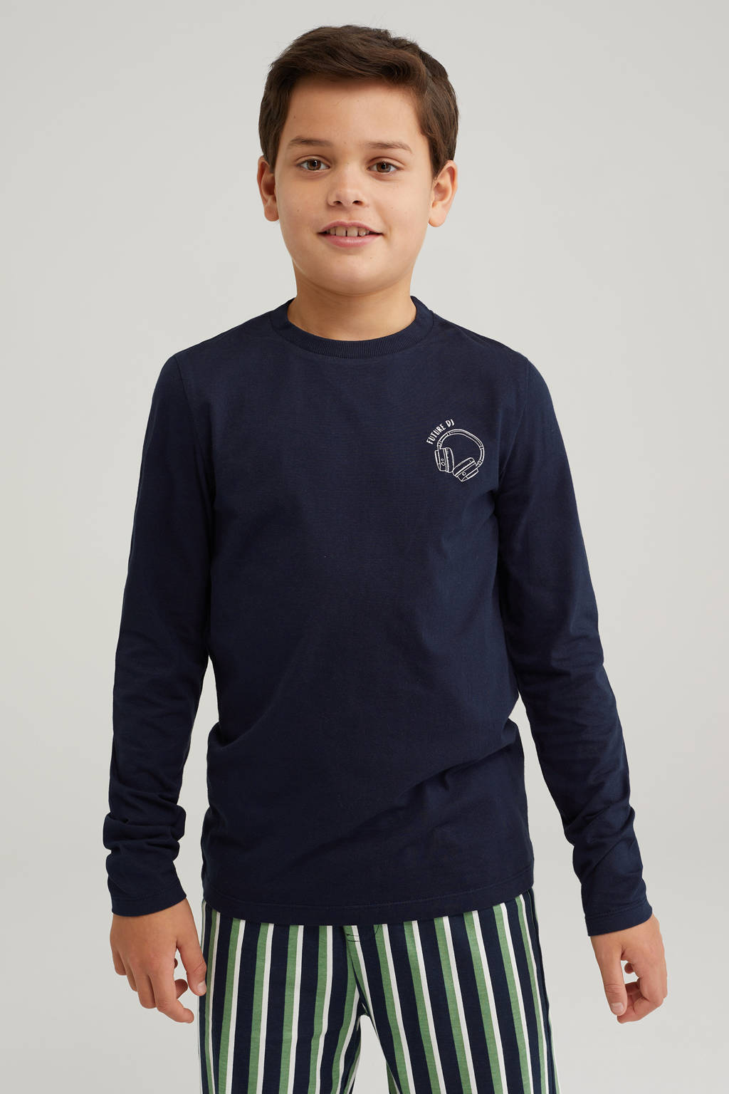 WE Fashion pyjamaset marineblauw/groen/wit