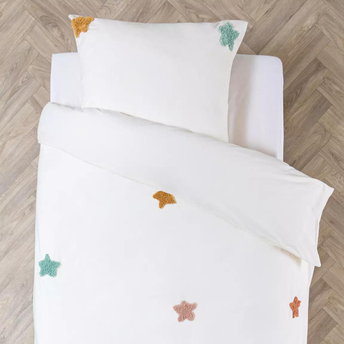 Housse de couette et une taie enfant coton (140 x 200 cm) Etoile Multicolore