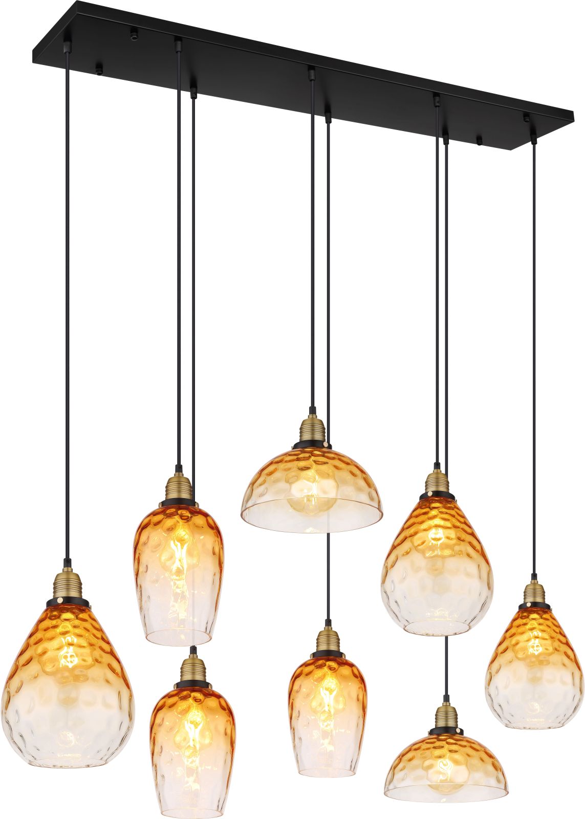 Hängeleuchte - schwarz matt - amber - Glas - 8-flammig