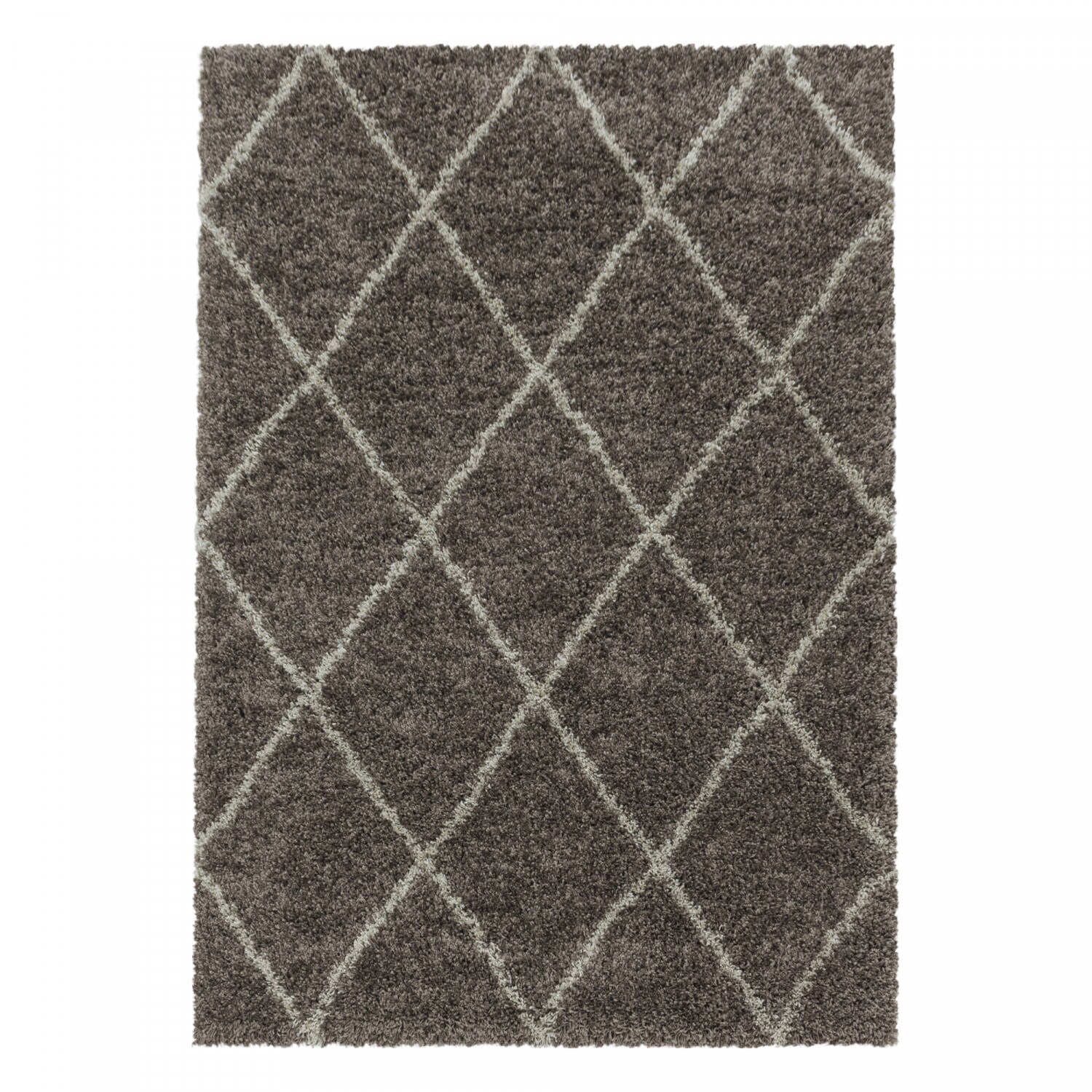 Moderner Hochflor Teppich, Skandinavischer Stil mit Rautenmuster, Shaggy Teppich