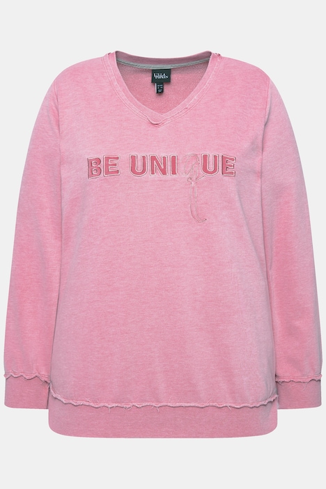 Sweat-Pullover, Schriftzug, V-Ausschnitt, Langarm