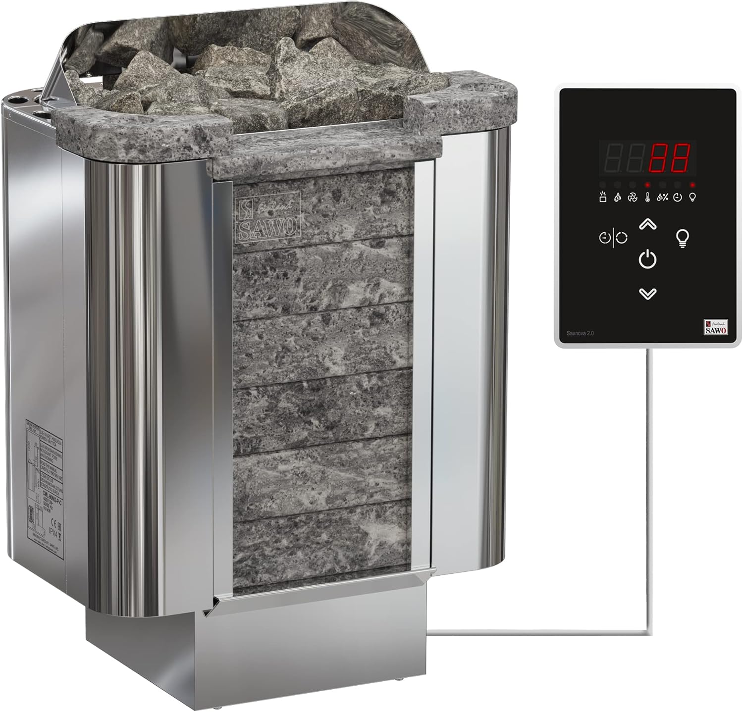 Sawo Cumulus Ni2 8kW Elektrische Saunaofen 230V/400V zusammen mit Bedienfeld Saunova und 20kg Saunasteine