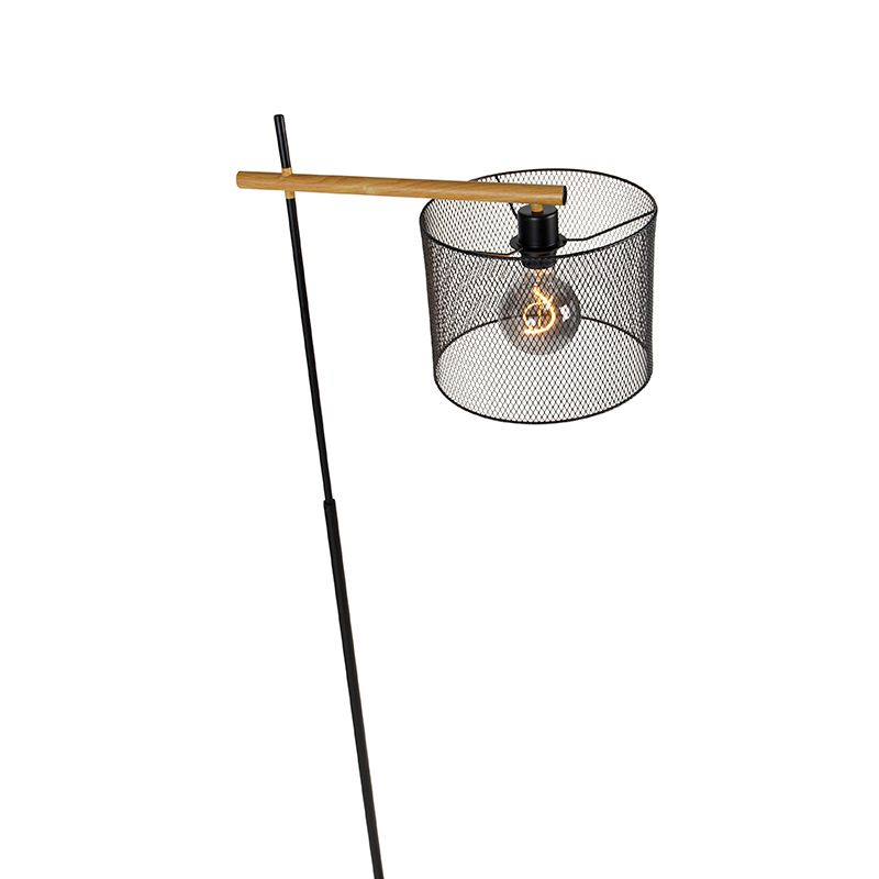 Industriële vloerlamp zwart - Drum Mesh