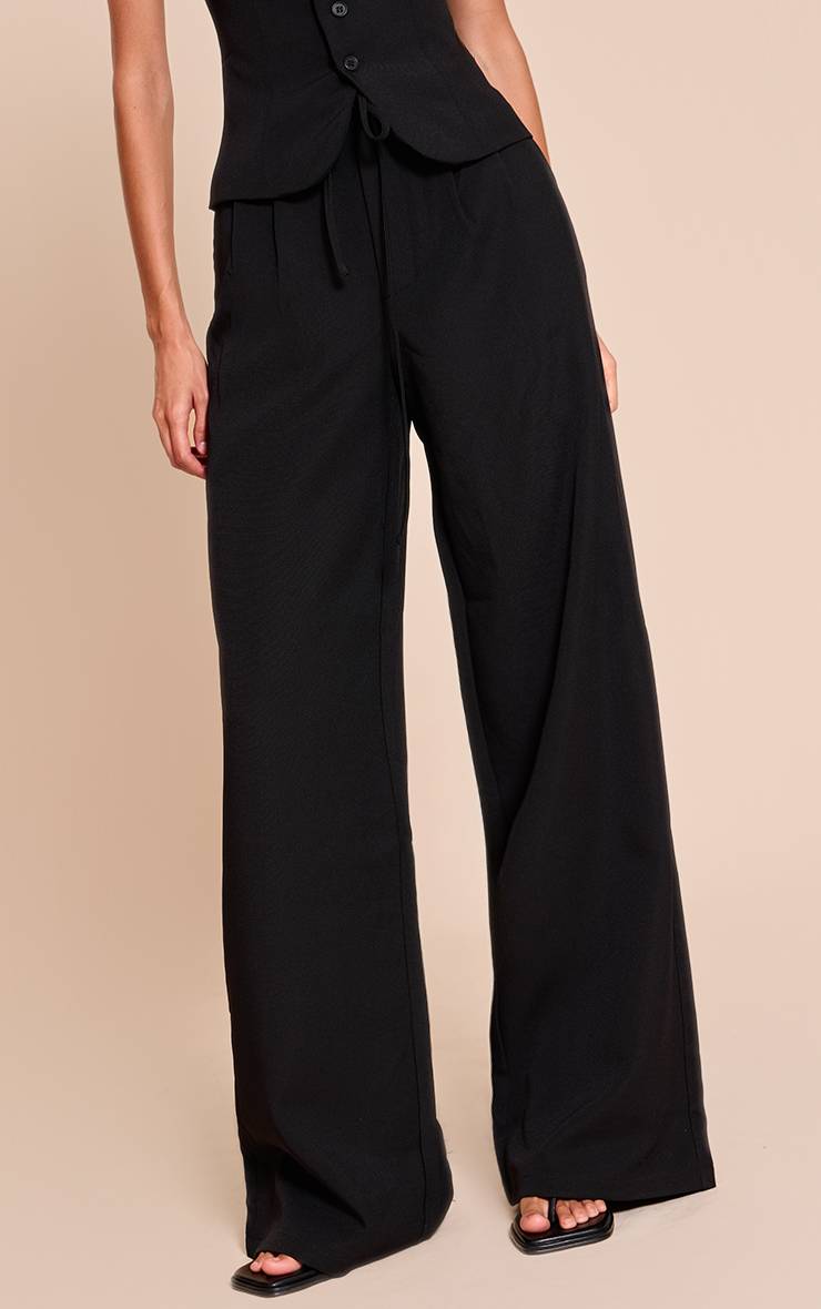 Noir Pantalon Large Tissé Ajusté Avec Détail Nœud À La Taille