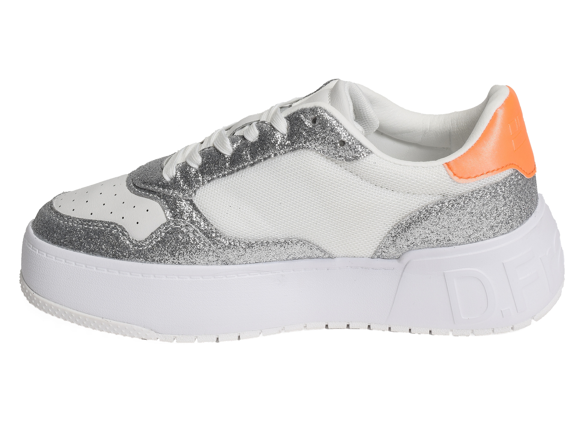 Court basic mesh glitter blanc argent