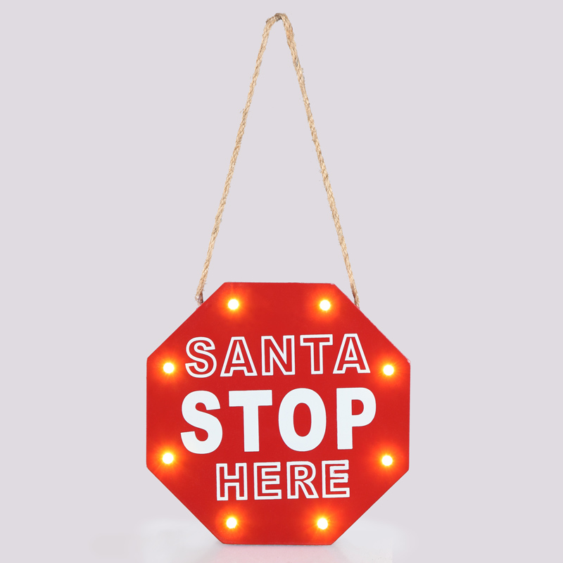 Panneau lumineux 'Santa Stop Here' rouge