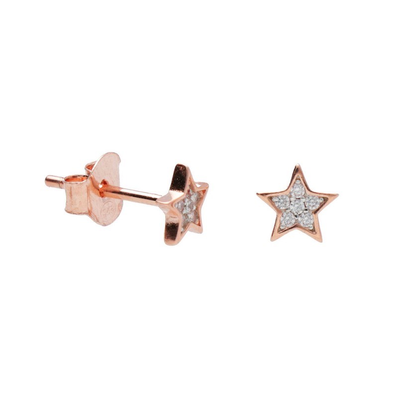 Boucles d'Oreilles Argent 925/000 Rose Gold - Etoile Pavée de Zirconiums