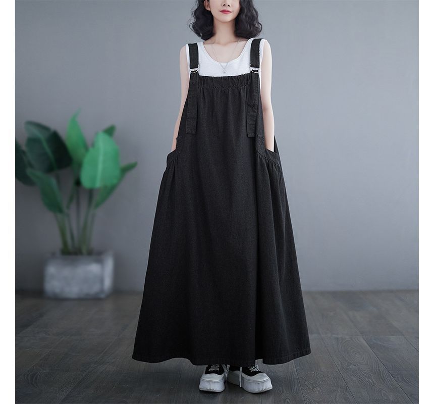 Lewwe - Maxi-jurk van effen denim