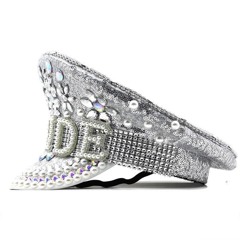 (30x28x16cm) Bride Kapitän Hut Junggesellinnenabschied Party Accessoire mit Strasssteinen   Pailletten - Silber