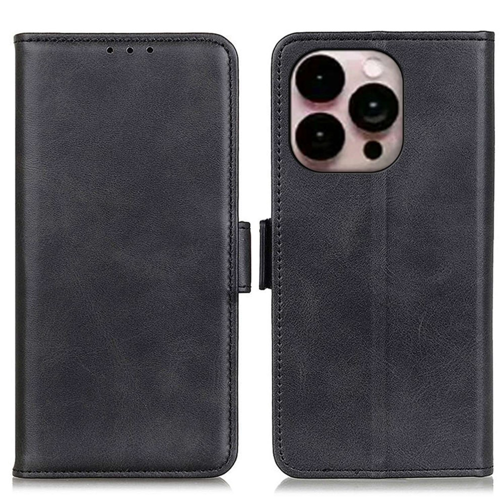 iPhone 14 Pro Max Vintage Leder Tasche Flip Cover mit Kartenfächer - Schwarz