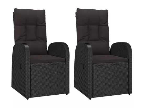 Chaise inclinable de jardin 2pc et coussins Résine tressée Noir