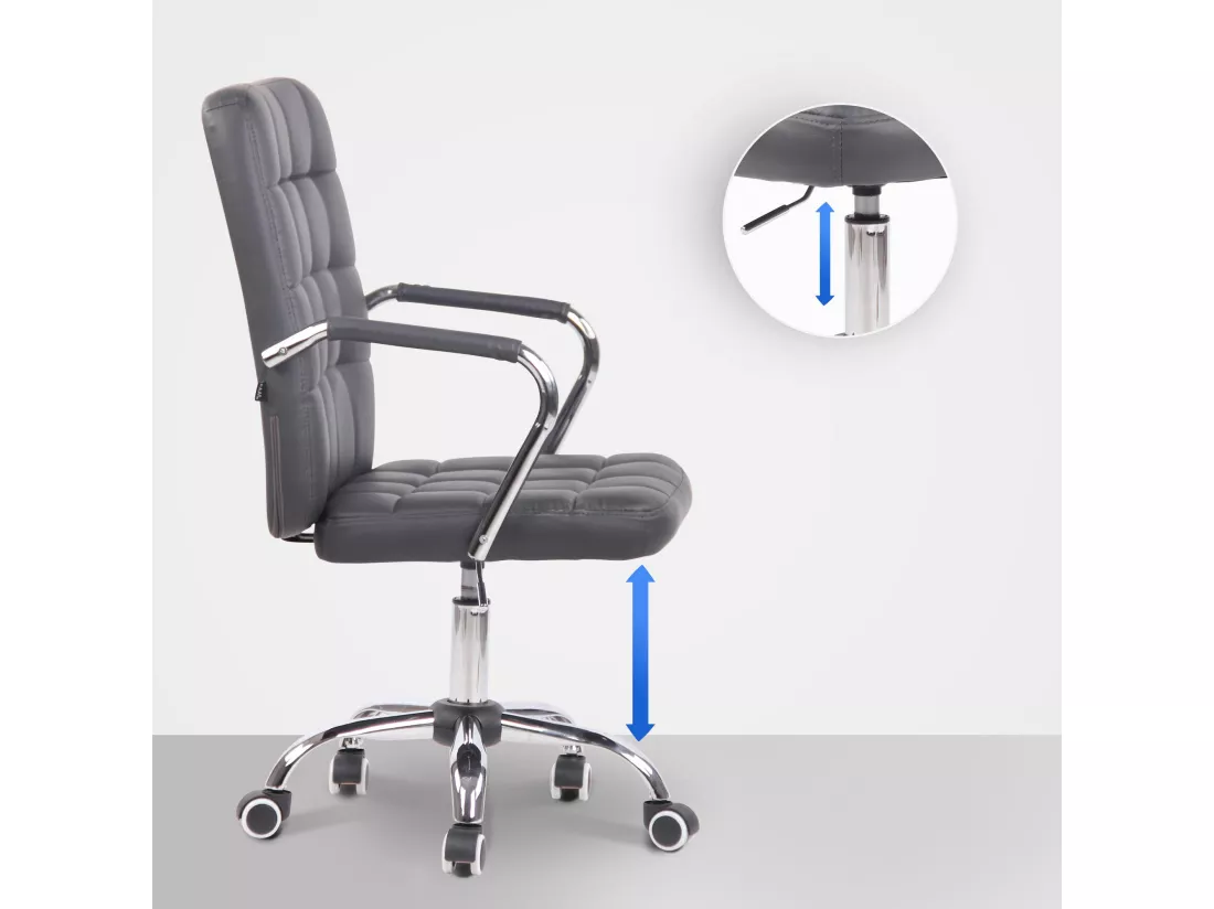 Chaise de bureau - Similicuir & Métal chromé - Gris - Terni