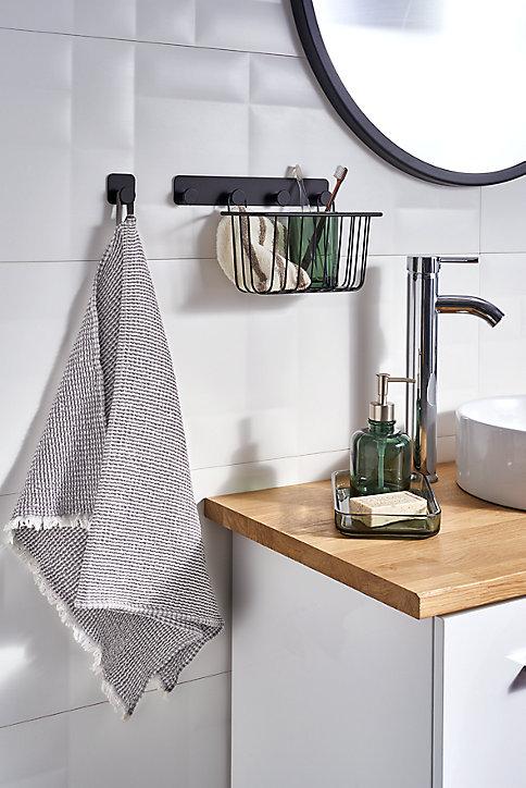 Patère salle de bains à visser ou à coller 1 tête GoodHome Koros en acier coloris noir