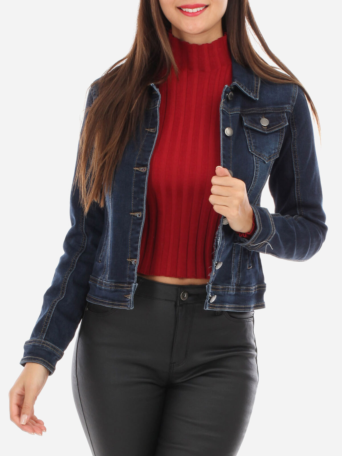 Veste en jean brut délavée- Bleu foncé