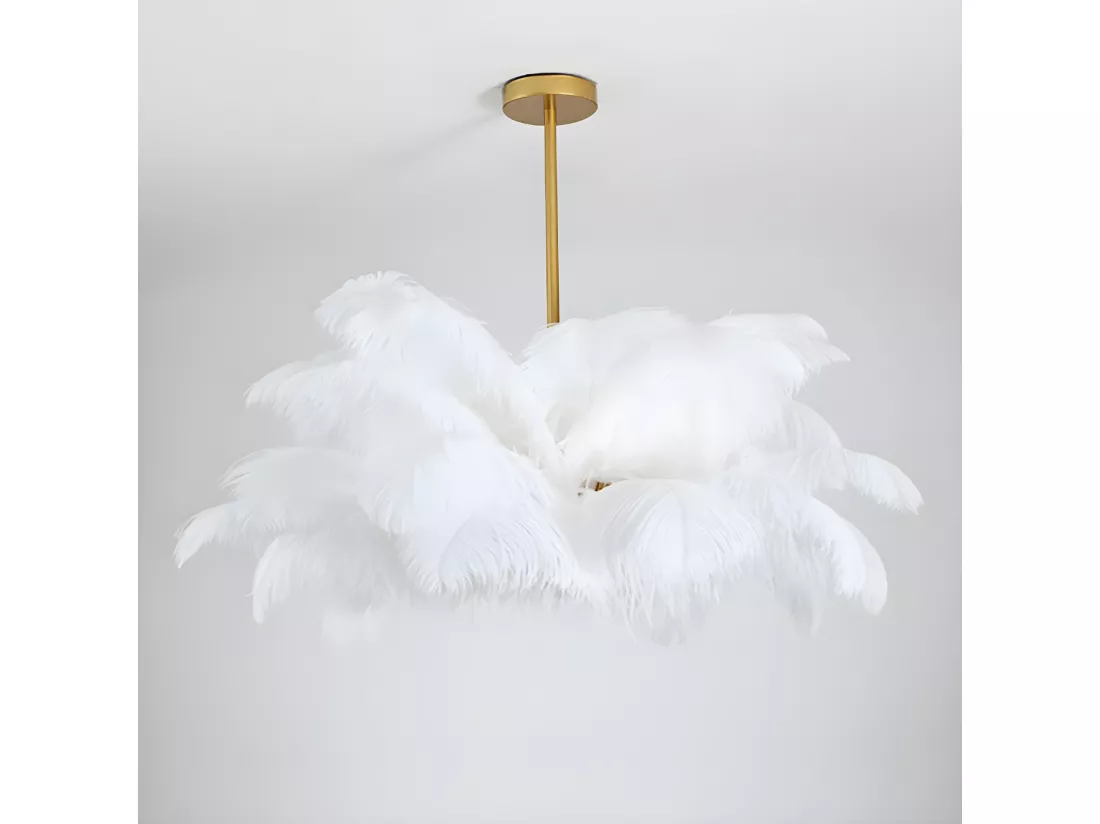 Lustre à plumes blanc luminaire moderne en laiton led pour chambre à coucher salon d90 cm