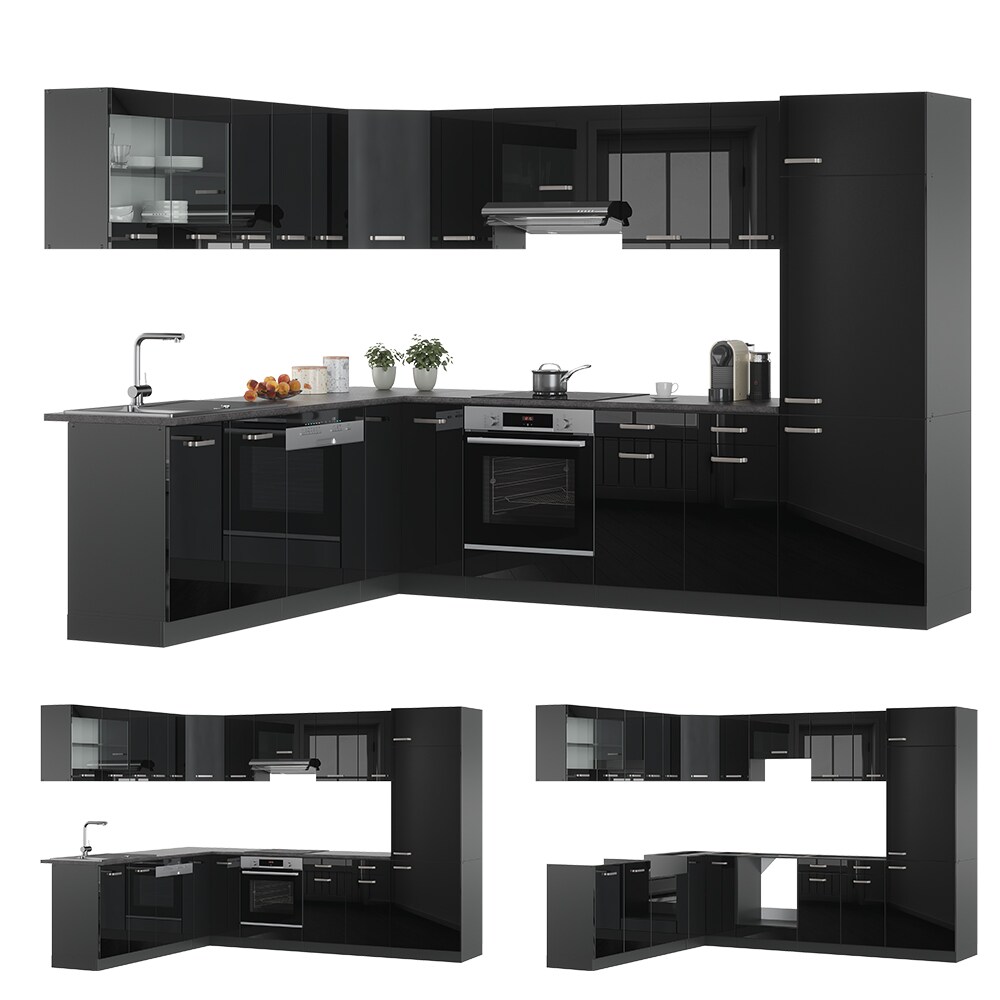 Vicco Eckküche R-Line Solid Anthrazit Schwarz 287x227 cm modern Küchenschränke Küchenmöbel