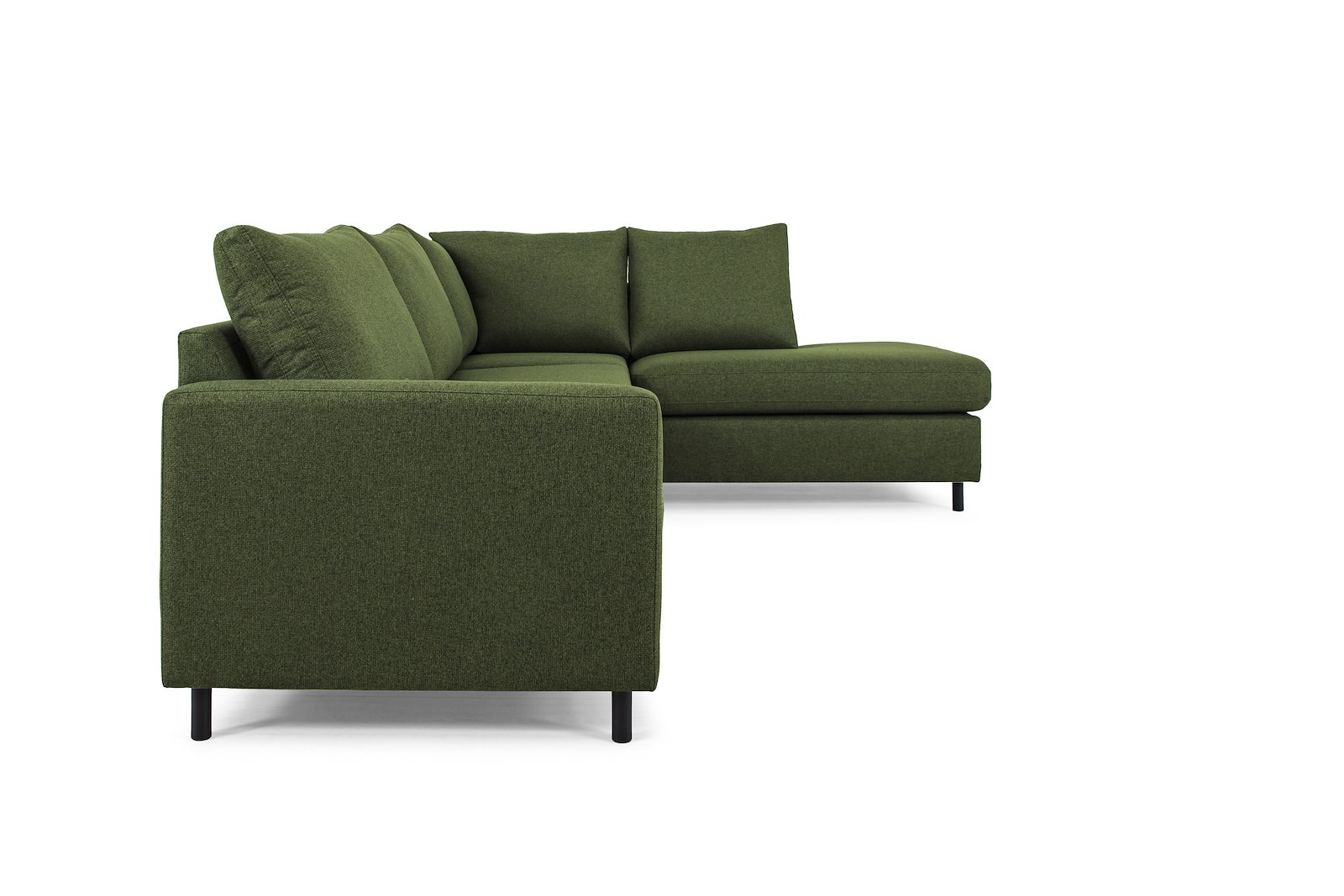 Tempo hjørnesofa Oppsett 11R 3-seter med åpen ende høyre. Tekstil Herbi 10 Green med sorte ben