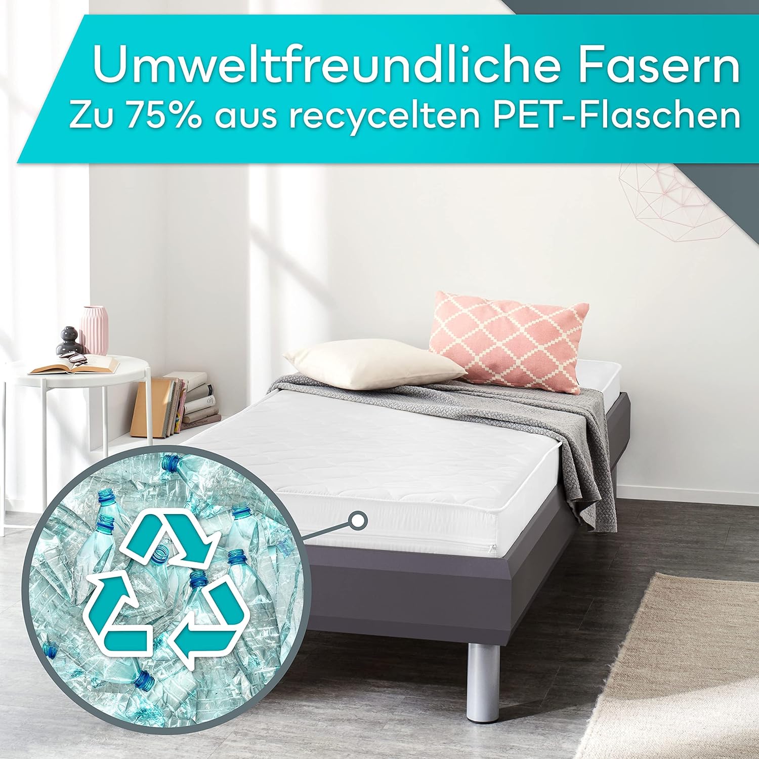 Sun Garden Matratze 90x200 cm H3 I Papierverpackung I P1440 ComfortPur Komfortschaum I Oeko Tex 100 Zertifiziert I Bezug abnehmbar, waschbar bis 40°C I Formstabil I Versteppt mit Polyester-Klimafaser