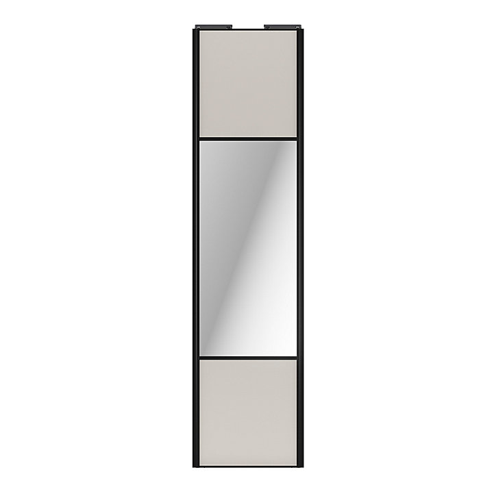 Porte de placard coulissante avec miroir gris clair mat profil noir GoodHome Arius H. 248,5 x L. 62.2 cm + amortisseurs