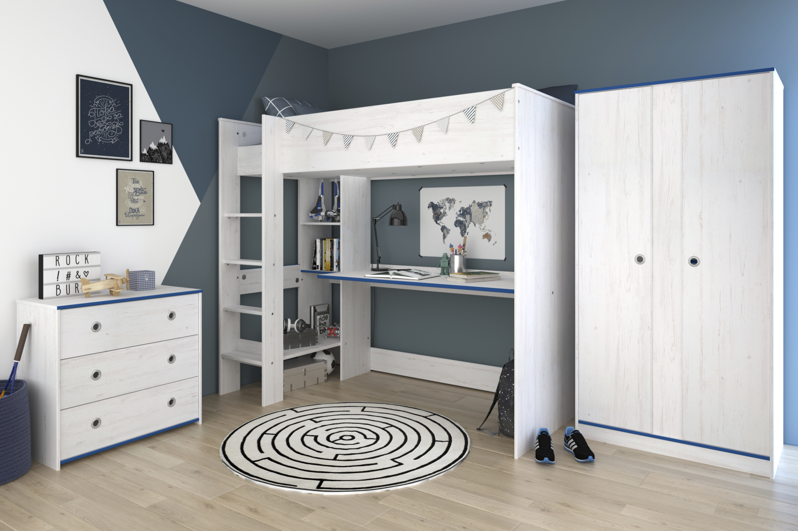 3-teiliges Kinderzimmer SMOOZY - weiß - 90x200 cm