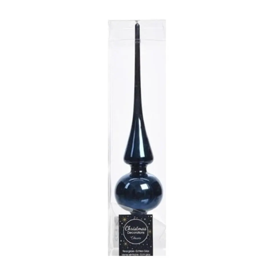 Decoris kerst piek - donkerblauw - 26 cm - glas - glans