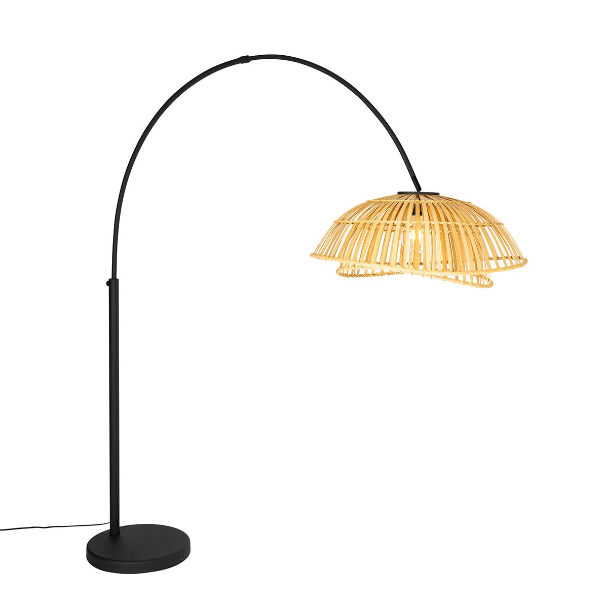 Oosterse booglamp zwart met naturel bamboe - Pua