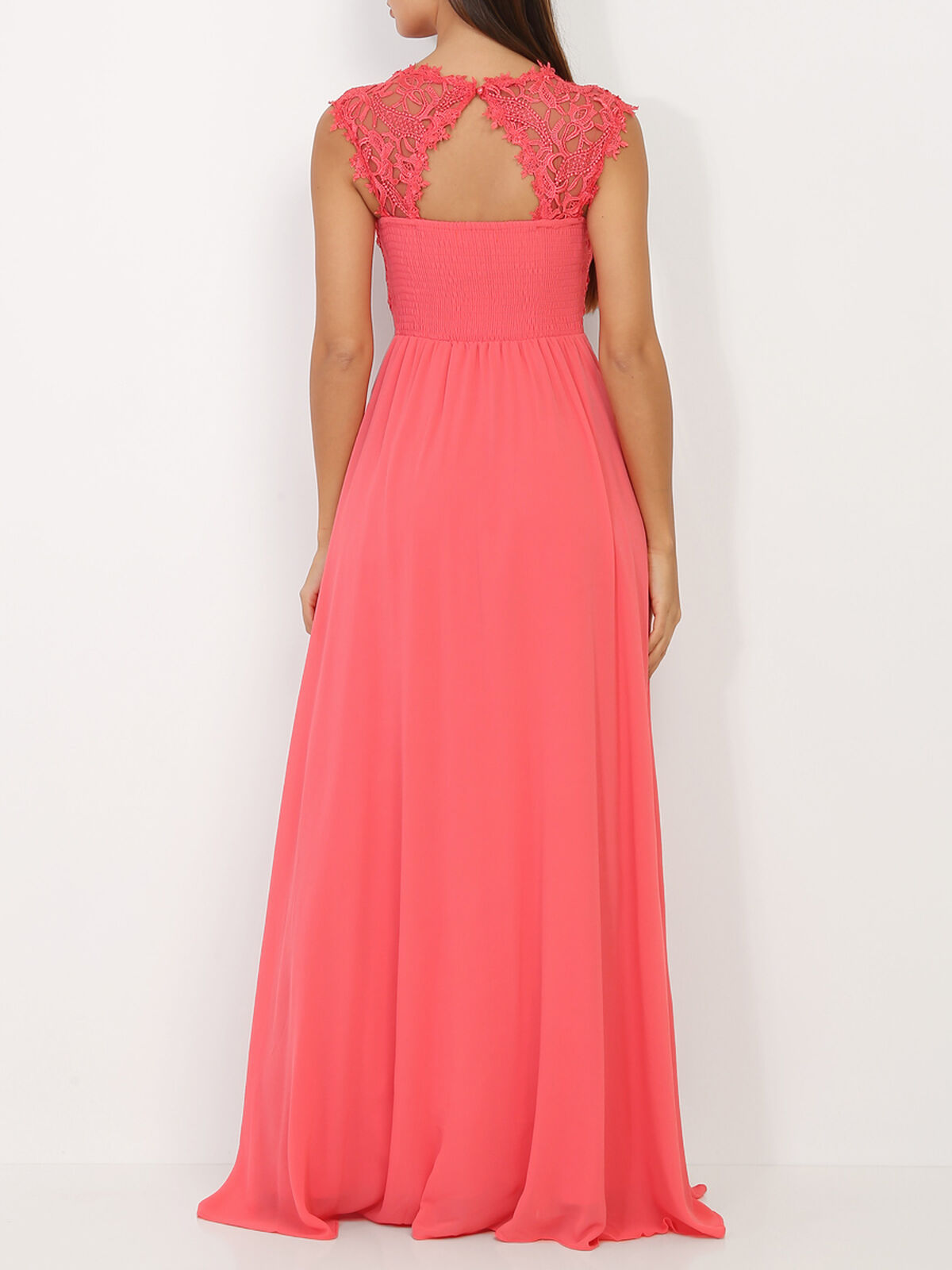 Robe longue à dentelle- Corail