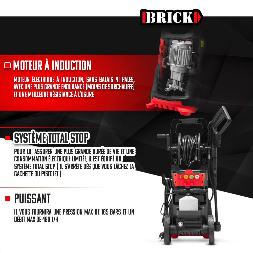 Nettoyeur haute pression 2100w - 165 bars avec moteur à induction + accessoires