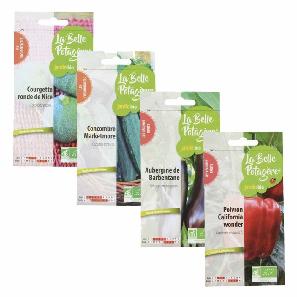 4 sachets de graines à semer - courgette, concombre, aubergine, poivron