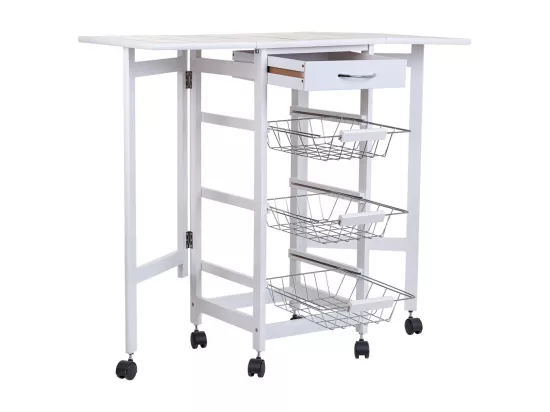 Chariot de cuisine en bois blanc 37/91x37x79h