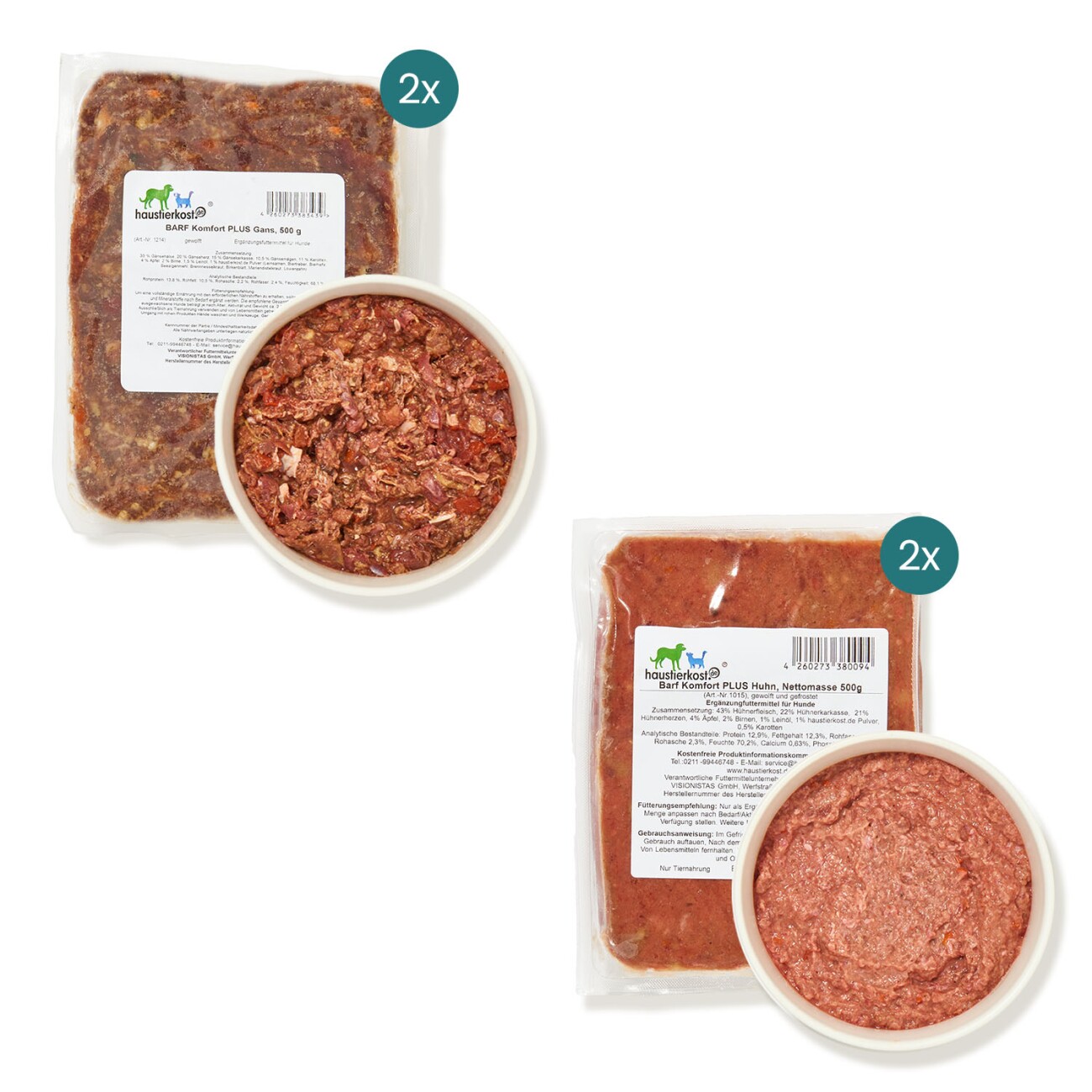 haustierkost.de Fertigbarf Probierpaket Frostfutter 16 x 500 g