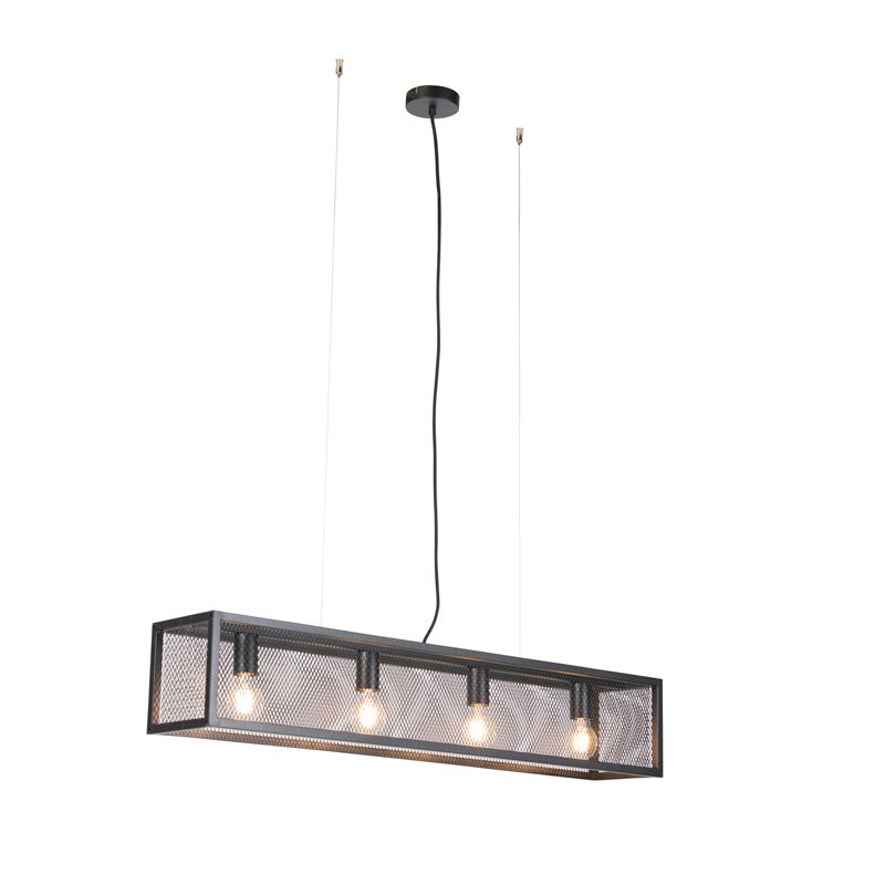 Industriële hanglamp zwart met geweven 4-lichts - Cage