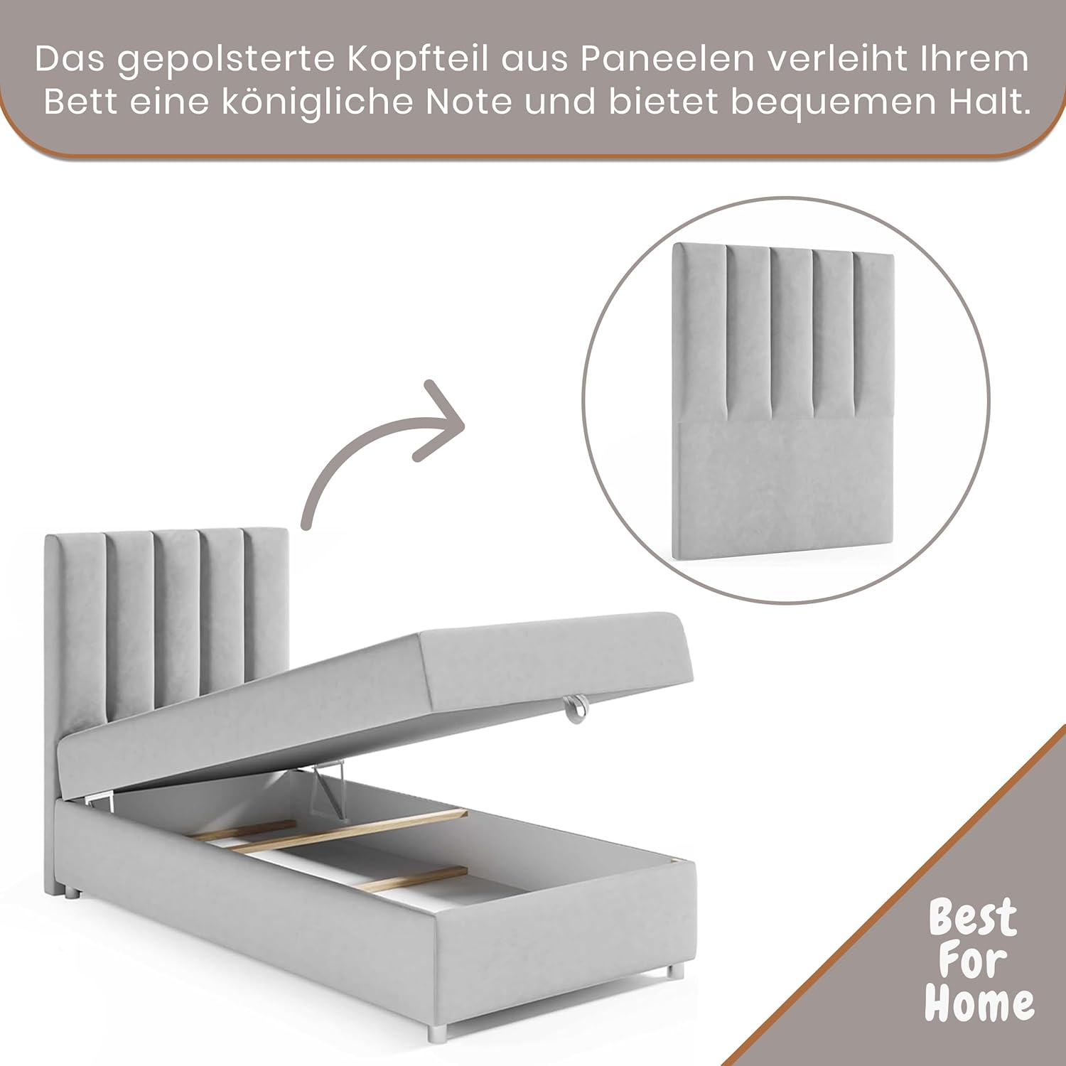 Trinity K10 EinzelBett | Boxspringbett mit Bonell Federkernmatratze 100x200 | MatratzenTopper 100x200 | Bett mit Matratze | Bett mit Stauraum