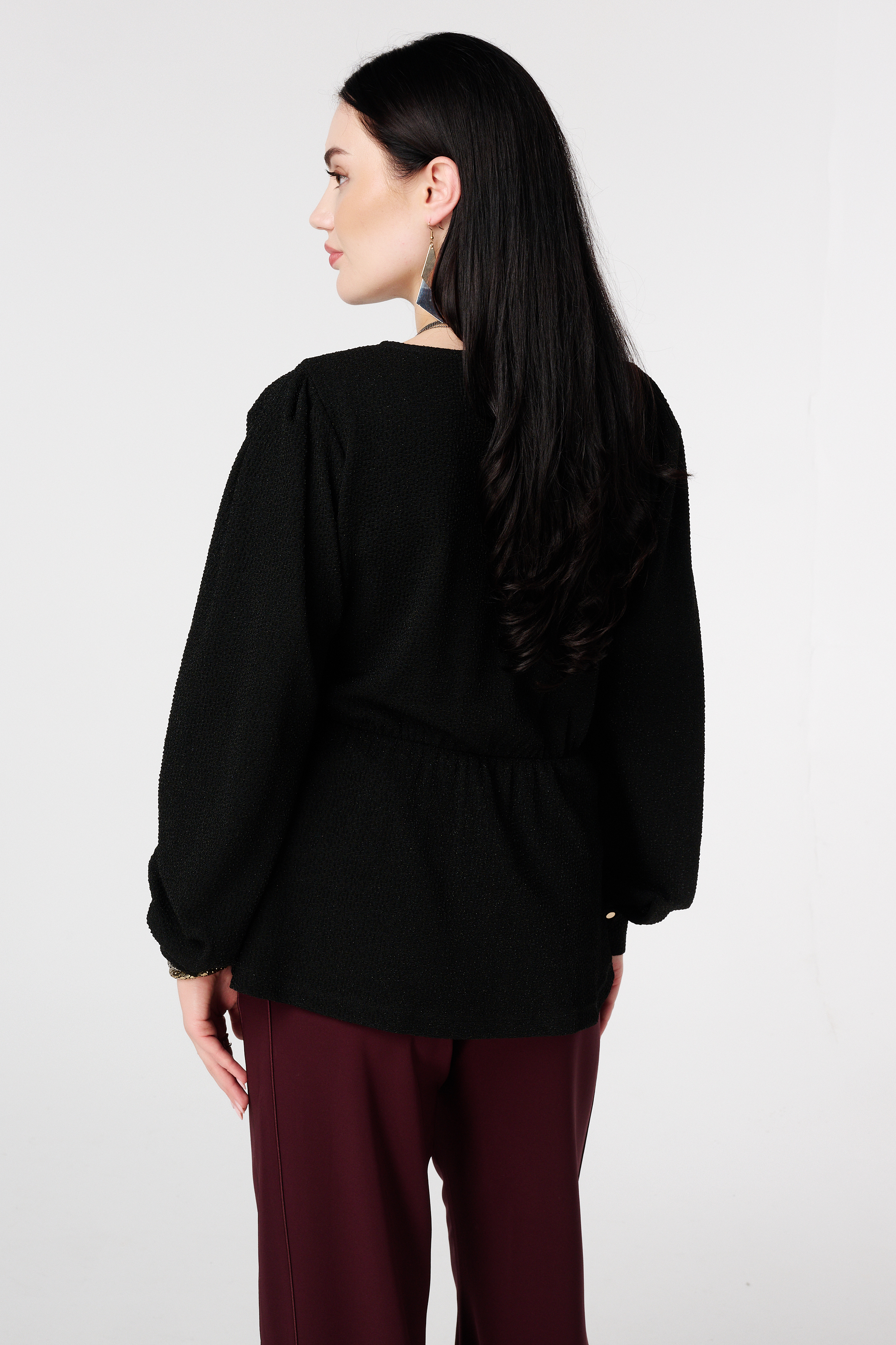 Glitter top met overslag look Zwart