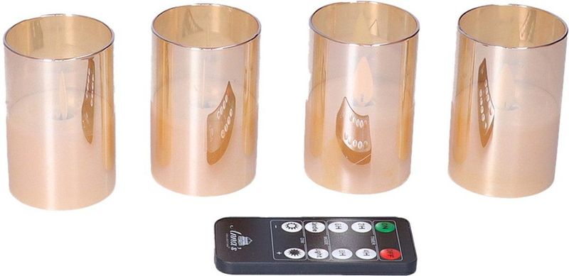 Anna's Collection - LED Theelichthouders - Oranje/Ambers - 4x Stuks - Inclusief Afstandsbediening en Oplaadstation