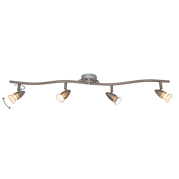 Réglette spot 4 lumières GU10 7W GoodHome Aspis nickel satiné L.86 x L.9 x H.16 cm