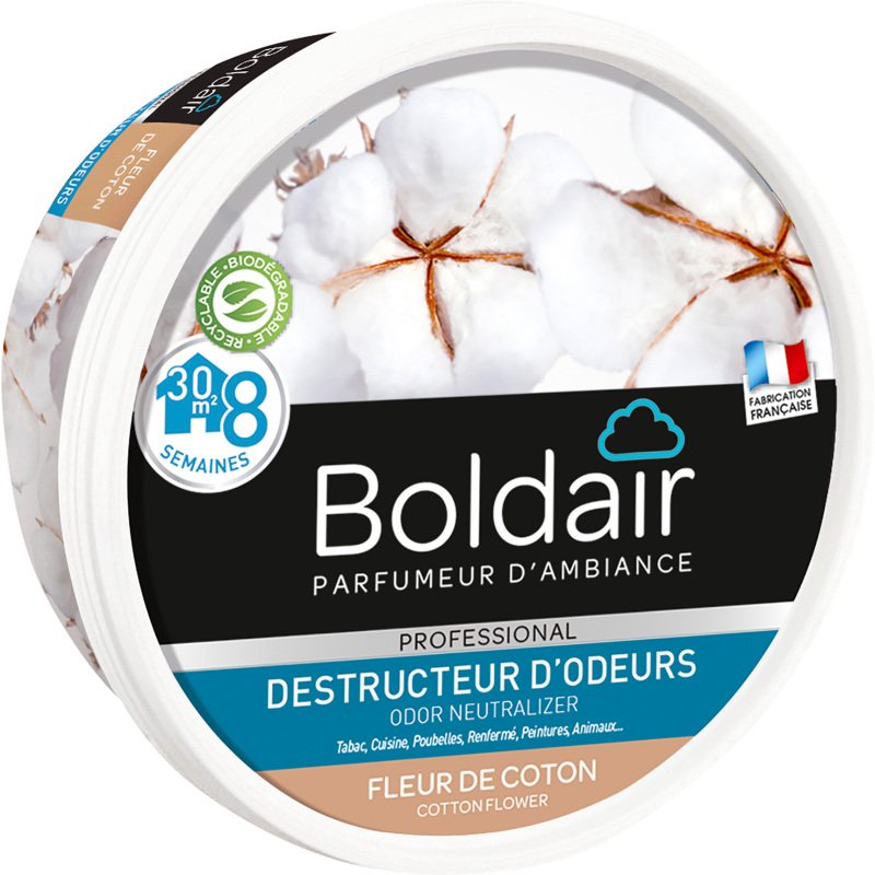 Désodorisant gel Boldair destructeur d'odeurs fleur de coton - Boîte de 300 g